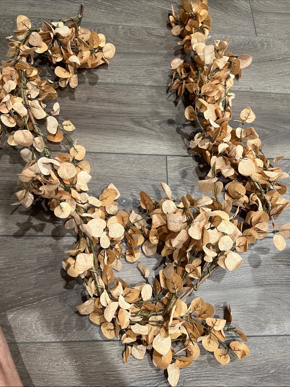 Magnolia Faux Eucalyptus Garland in Warm Tan and Cream